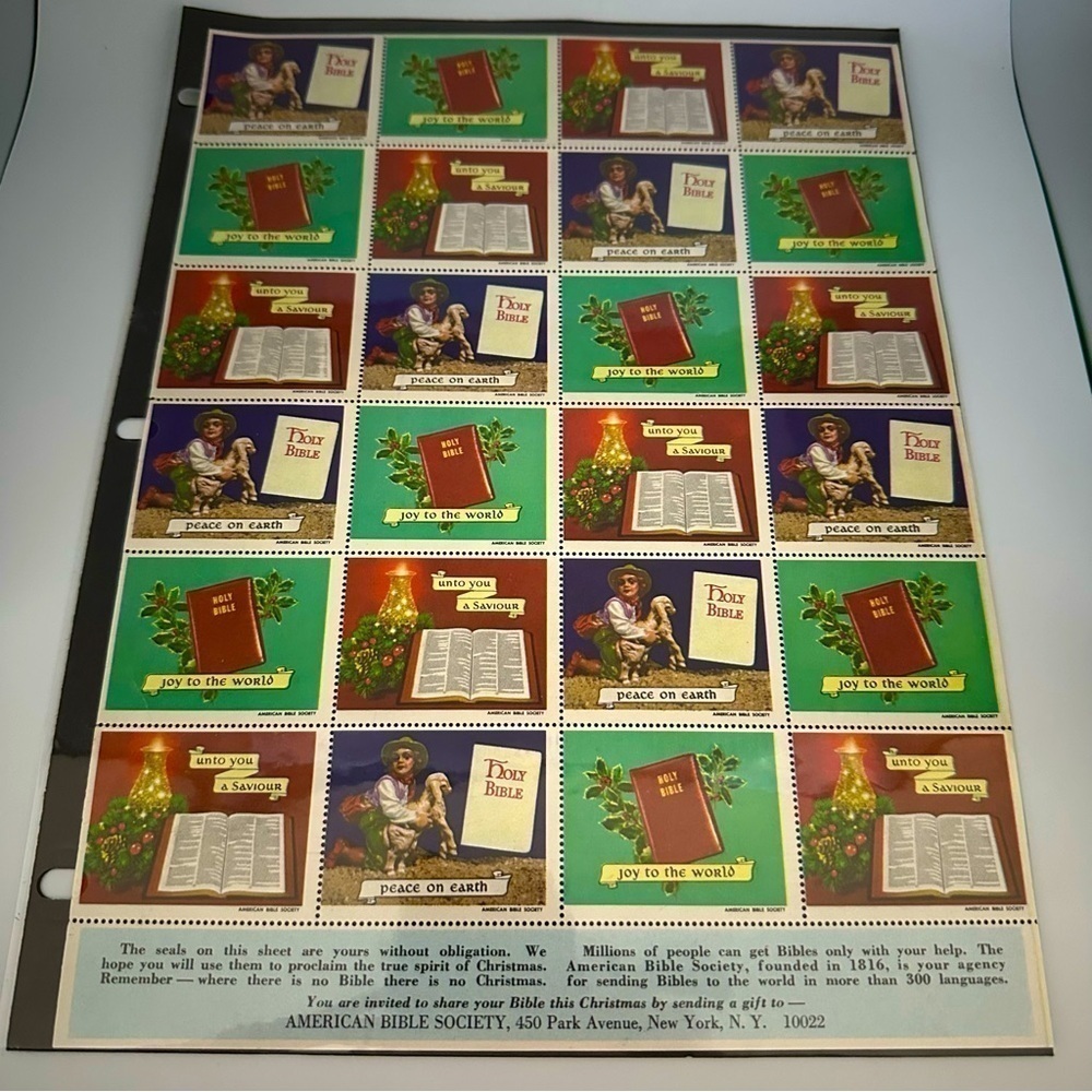 Vintage Sheet of Seals from the American Bible Society - 1965